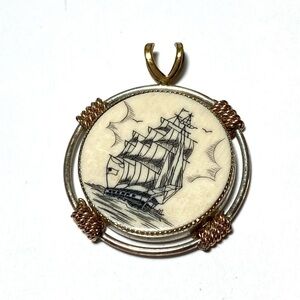 Vintage Sail Boat Ship Boat Pendant Round Marine